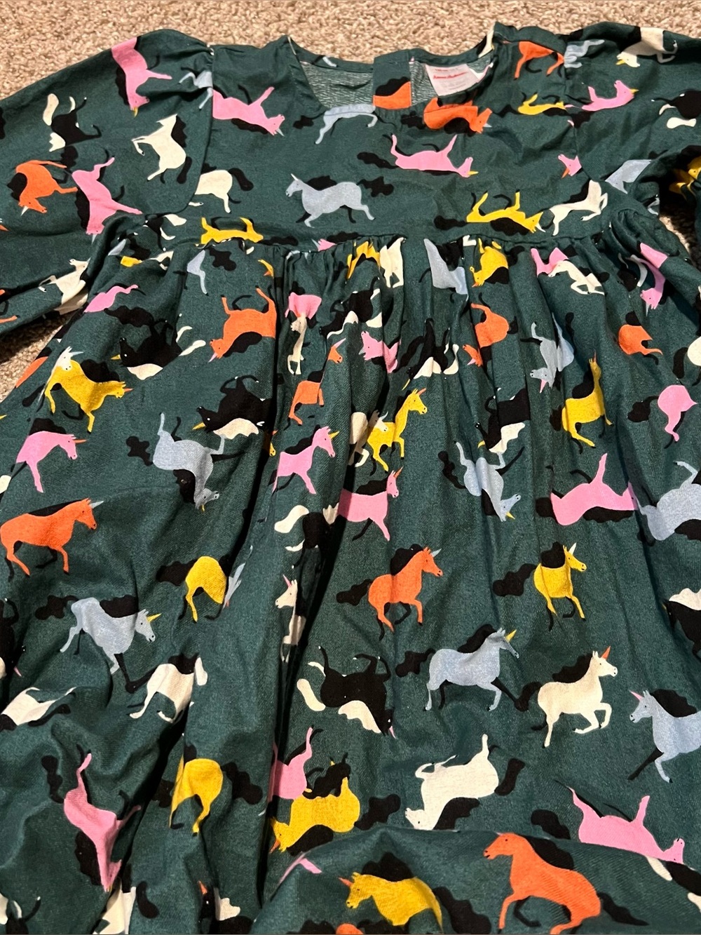 Hanna Andersson Girls' Dark Green Horse Print Nightgown Size 8